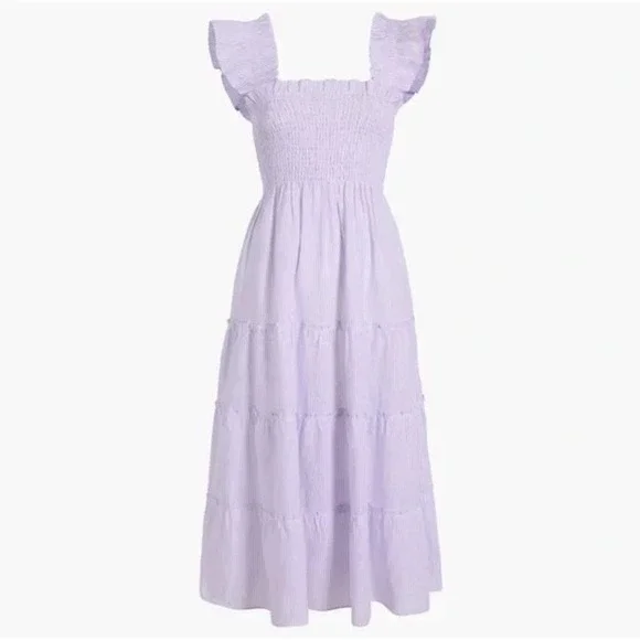 Hill House Home Ellie Nap Dress Lilac Stripe Linen Smocked Tiered Pockets XL - Picture 3 of 11